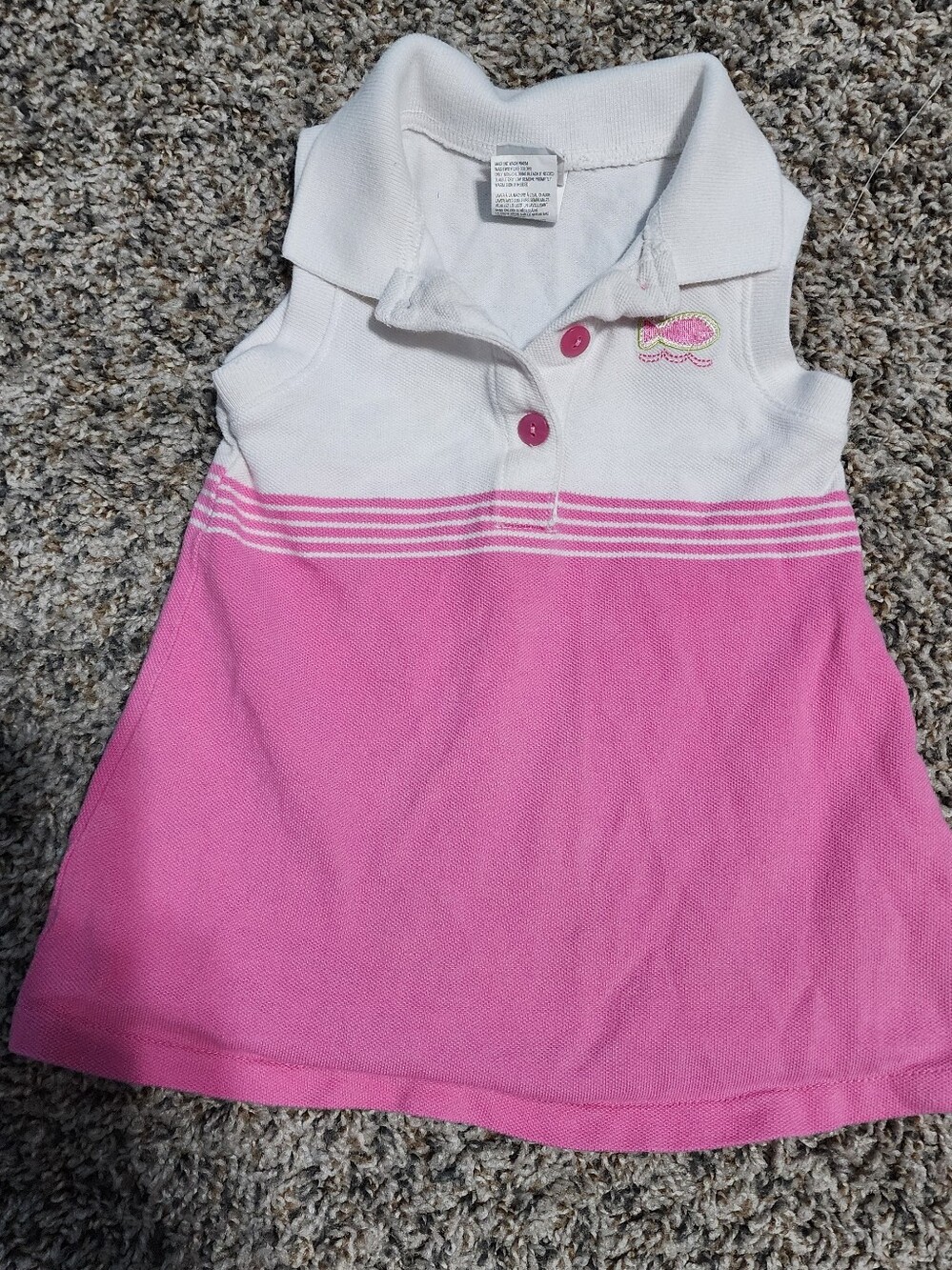 VTG Little Me 12M Pink White Colorblock Polo Dress Set with Bloomers 12 Months